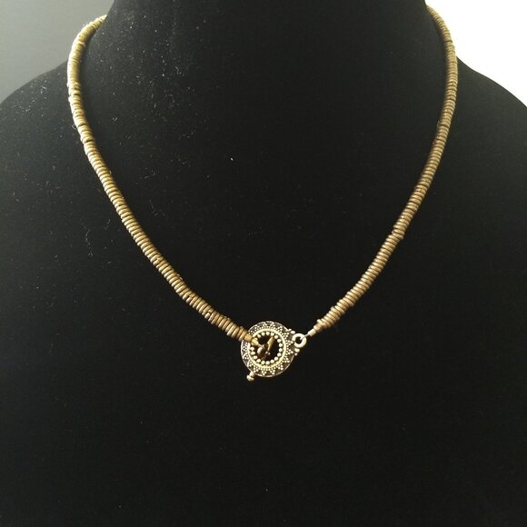 Rectangular Stone Pendant Beaded Necklaces Gold & Silver Tone Flat Metal Beads - Picture 5 of 8